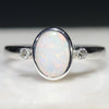 Australian Solid White Opal and Diamond Silver Ring - Size 6.75 Code - RS46