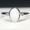Australian Solid White Opal and Diamond Silver Ring - Size 6.75 Code - RS46