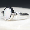 Australian Solid White Opal and Diamond Silver Ring - Size 6.75 Code - RS46
