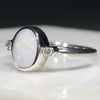 Australian Solid White Opal and Diamond Silver Ring - Size 6.75 Code - RS46