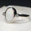 Australian Solid White Opal and Diamond Silver Ring - Size 7 Code - RS80