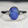 Stunning Natural Australian Solid Opal and Diamond Silver Ring