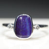 Natural Australian Solid Boulder Opal Silver and Diamond Ring