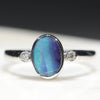 Natural Australian Solid Boulder Opal Silver Ring with Diamonds