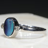 Australian Solid Boulder Opal and Diamond Silver Ring - Size 6 Code - SR90