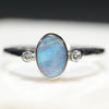 Natural Australian Solid Boulder Opal Silver Ring with Diamonds