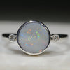 Natural Australian Coober Pedy Opal Silver Ring With Diamonds