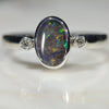 Australian Solid Boulder Opal and Diamond Silver Ring - Size 6 Code - RS89