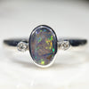 Australian Solid Boulder Opal and Diamond Silver Ring - Size 6 Code - RS89