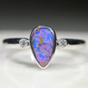 Solid Queensland Boulder Opal Silver and Diamond Ring