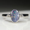Natural Australian Boulder Opal Silver and Diamond Ring