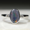 Natural Australian Solid Black Opal Silver Ring With Diamonds