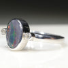 Australian Solid Black Opal and Diamond Silver Ring - Size 6.5 Code - RS79