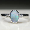 Natural Australian boulder Opal Silver and Diamond Ring