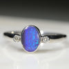 Natural Australian Solid Boulder Opal Silver and Diamond Ring