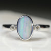 Natural Australian Solid Boulder Opal Silver Ring with Diamonds