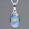 Natural Australian Boulder Opal Silver Pendant with Silver Chain (11.5mm x 7mm)  Code -SD178
