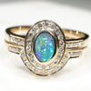 Natural Australian Solid Opal & Diamond Gold Engagement and Wedding Ring Set-  Size 7 Code- DWB4
