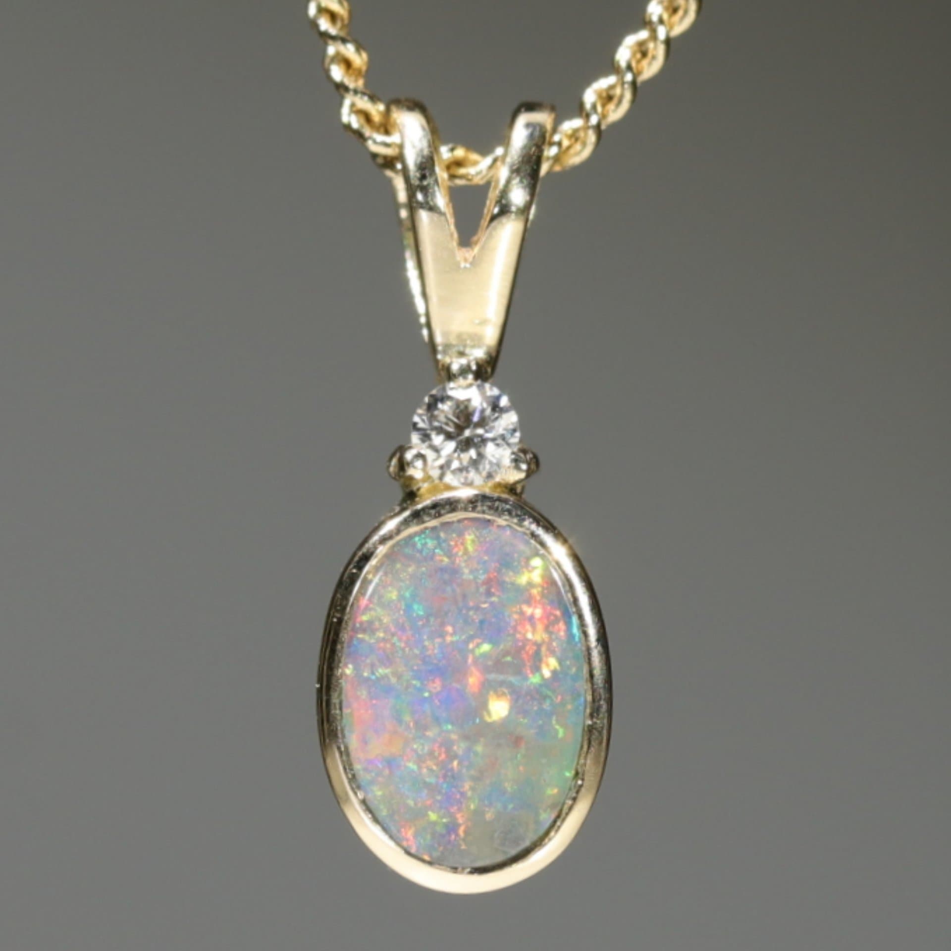 Natural Australian Opal Pendant Gold Small with Diamond -18k Gold