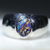 Natural Australian Boulder Opal Silver Men's Ring