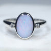 Natural Australian Solid Boulder Opal Silver Ring with Diamonds