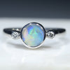 Natural Australian Opal Silver and Diamond Ring