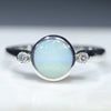 Natural Queensland Solid Boulder Opal Silver and Diamond Ring