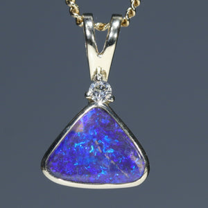 Stunning Australian Boulder Opal Gold Pendant with Diamond