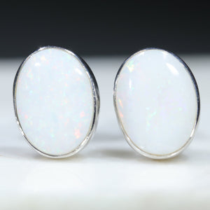 Natural Australian White Opal Silver Studs