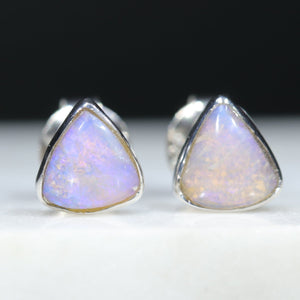 Natural Australian Solid Boulder Opal Silver Studs