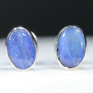 Natural Australian Solid Boulder Opal Silver Studs