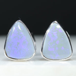 Natural Australian Solid White Opal Studs