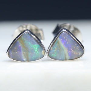 Natural Australian Solid Boulder Opal Silver Studs
