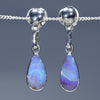 natural Australian Boulder Opal Silver Drop Stud Earrings