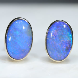 Natural Australian Boulder Opal Gold Studs