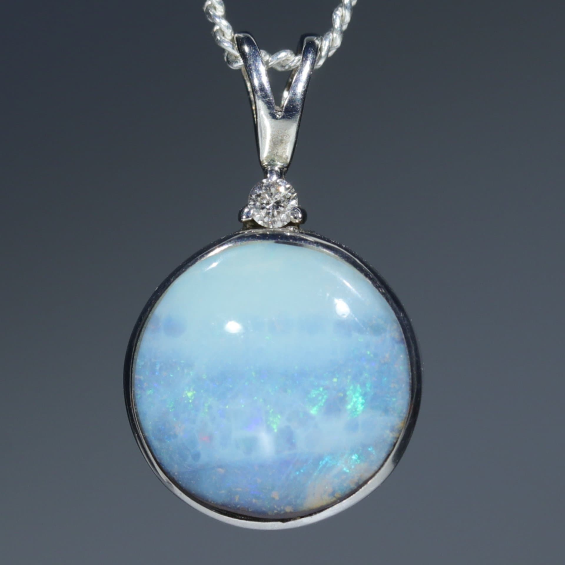 Natural Australian Opal Pendant and Diamond-Sterling Silver