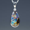 Natural Australian Boulder Opal Silver Pendant with Diamond