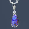 Natural Australian Boulder Opal Silver Pendant with Diamond