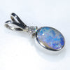 Natural Australian Boulder Opal and Diamond Silver Pendant with Silver Chain (7mm x 5mm)  Code -SD281