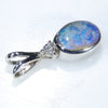 Natural Australian Boulder Opal and Diamond Silver Pendant with Silver Chain (7mm x 5mm)  Code -SD281