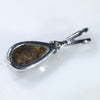 Natural Australian Boulder Opal and Diamond Silver Pendant with Silver Chain (9mm x 5mm)  Code -SD276