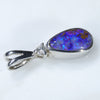 Natural Australian Boulder Opal and Diamond Silver Pendant with Silver Chain (9mm x 5mm)  Code -SD276