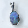 Natural Australian Boulder Opal and Diamond Silver Pendant with Silver Chain (10mm x 6.5mm)  Code -SD284