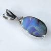 Natural Australian Boulder Opal and Diamond Silver Pendant with Silver Chain (10mm x 6.5mm)  Code -SD284