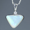 Natural Australian White Opal Silver Pendant with Diamond