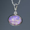 Natural Australian Boulder Opal Silver Pendant with Diamond