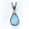 Natural Australian Boulder Opal and Diamond Silver Pendant with Silver Chain (7mm x 5mm)  Code -SD287