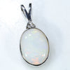 Natural Australian White Opal and Diamond Silver Pendant with Silver Chain (11mm x 8mm)  Code -SD283