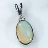 Natural Australian Boulder Opal and Diamond Silver Pendant with Silver Chain (10mm x 6.5mm)  Code -SD260
