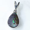 Natural Australian Boulder Opal and Diamond Silver Pendant with Silver Chain (7mm x 9mm)  Code -SD247